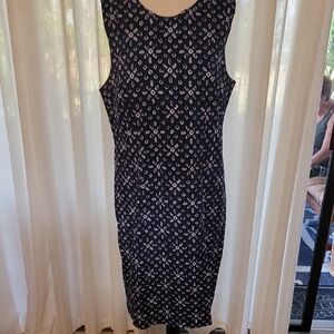 Chadwicks Dark Blue and White Sleeveless Midi Dress